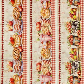 Tecido Tricoline Digital Barrados Guloseimas de Maçãs
