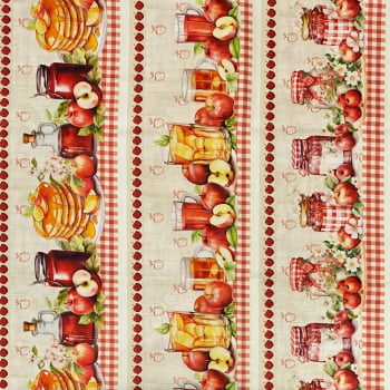 Tecido Tricoline Digital Barrados Guloseimas de Maçãs