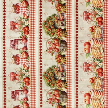 Tecido Tricoline Digital Barrados Guloseimas de Maçãs