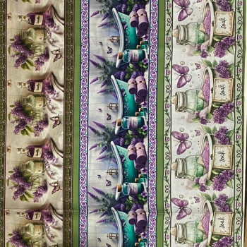 Tecido Tricoline Digital Barrados Lavanda e Lavabo