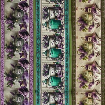 Tecido Tricoline Digital Barrados Lavanda e Lavabo