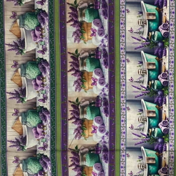 Tecido Tricoline Digital Barrados Lavanda e Lavabo