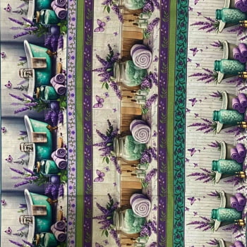 Tecido Tricoline Digital Barrados Lavanda e Lavabo