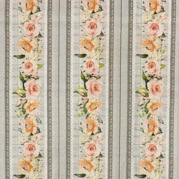 Tecido Tricoline Digital Trilho de Rosas Vintage Garden Cinza