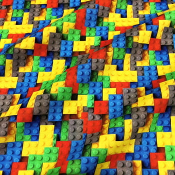 Tecido Tricoline Digital Blocos de Montar Lego Colorido 