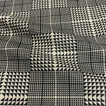 Tecido Tricoline Padrão Geometrico Ilusao de Otica Preto