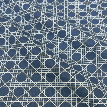 Tecido Tricoline Padrão Geometrico Shippo Fundo Azul Jeans
