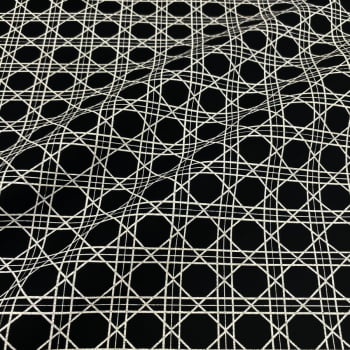 Tecido Tricoline Padrão Geometrico Shippo Fundo Preto