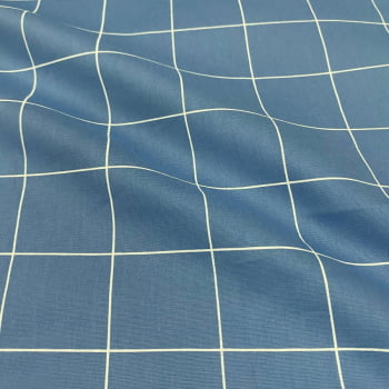 Tecido Tricoline Padrão Grande Grid Azul Jeans