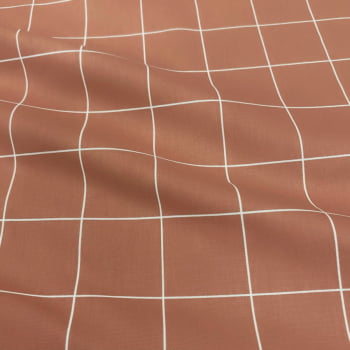 Tecido Tricoline Padrão Grande Grid Rose