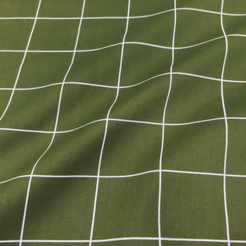 Tecido Tricoline Padrão Grande Grid Verde Musgo
