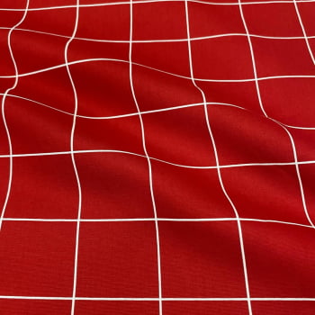 Tecido Tricoline Padrão Grande Grid Vermelho