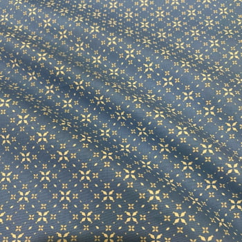 Tecido Tricoline Padrão Mini Floral Geometrico Azul Jeans