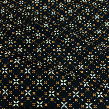 Tecido Tricoline Padrão Mini Floral Geometrico Preto