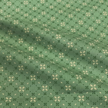 Tecido Tricoline Padrão Mini Floral Geometrico Verde Medio