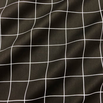 Tecido Tricoline Quadrados Grande Grid Preto