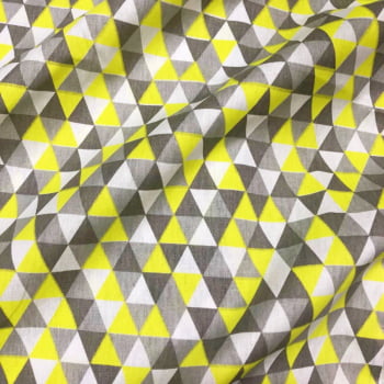 Tecido Tricoline Triângulos Médio Amarelo Cinza