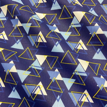 Tecido Tricoline Triângulos Modernos Azul Marinho