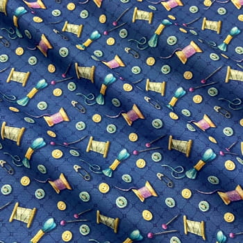 Tecido Tricoline Digital Artigos de Costura Mini Azul Marinho (Costura Country)