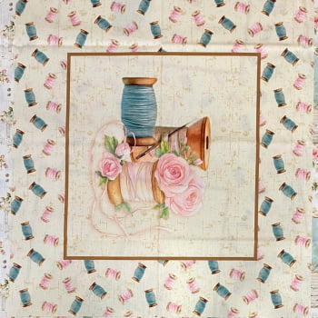 Tecido Tricoline Digital Painel Aplique Artigos de Costura Vintage Coleção Costureiras & Ateliê