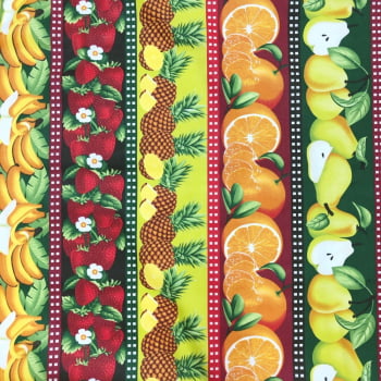 Tecido Tricoline Barrado Frutas Coloridas