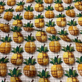 Tecido Tricoline Digital Abacaxi 3D (Frutas Patchwork)