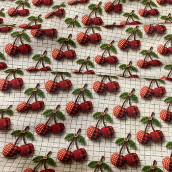 Tecido Tricoline Digital Cerejas 3D (Frutas Patchwork)