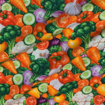 Tecido Tricoline Digital Legumes e Verduras Grande Colorido