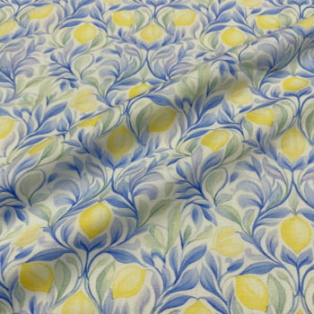 Tecido Tricoline Digital Limão Siciliano Delicado Coleção Amalfi Tecido Tricoline Digital Limão Siciliano Delicado Coleção Amalfi