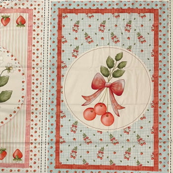 Tecido Tricoline Digital Painel Panos de Copa Coleção Frutas Vermelhas