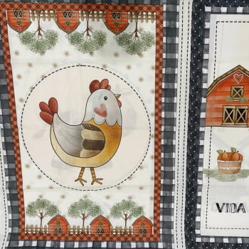 Tecido Tricoline Digital Painel Panos de Copa Fazendinha Coleção Vida no Campo