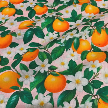 Tecido Tricoline Flor de Laranja Fundo Rosa