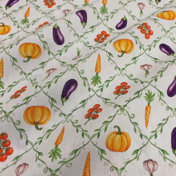 Tecido Tricoline Hortinha Legumes Vegetais e Folhas Fundo Branco Tecido Tricoline Hortinha Legumes Vegetais e Folhas Fundo Branco