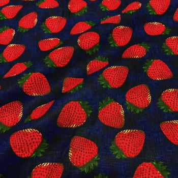 Tecido Tricoline Morango Azul Marinho (Fruit) 
