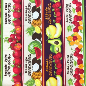 Tecido Tricoline Painel Barrado Frutas, Legumes e Dias da Semana