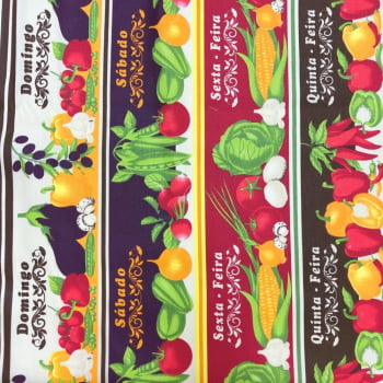 Tecido Tricoline Painel Barrado Frutas, Legumes e Dias da Semana