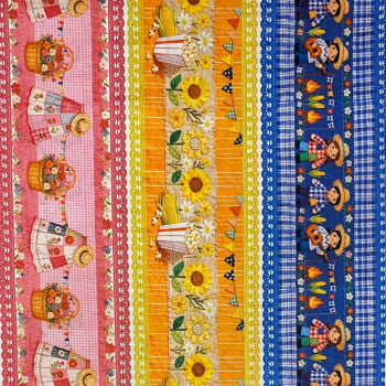 Tecido Tricoline Barrado Festa Junina Festa Caipira Colorido