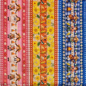 Tecido Tricoline Barrado Festa Junina Festa Caipira Colorido