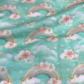 Tecido Tricoline Digital Arco Iris Florido Coleção Dreamy  