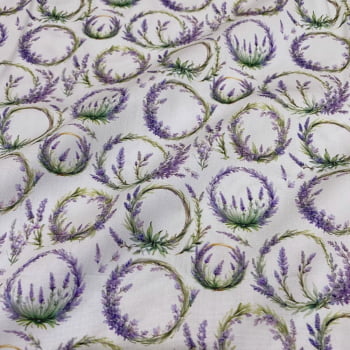 Tecido Tricoline Digital Floral Arcos de Lavandas - Coleção Lavanda Tecido Tricoline Digital Floral Arcos de Lavandas - Coleção Lavanda