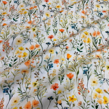 Tecido Tricoline Digital Floral Delicado Colorido Fundo Cru Tecido Tricoline Digital Floral Delicado Colorido Fundo Cru