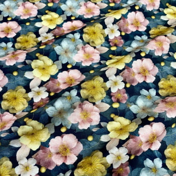 Tecido Tricoline Digital Floral Fundo Preto (Butterfly Whisper)