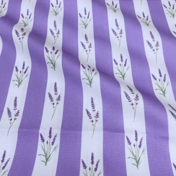 Tecido Tricoline Digital Floral Listras e Lavandas - Coleção Lavanda Tecido Tricoline Digital Floral Listras e Lavandas - Coleção Lavanda