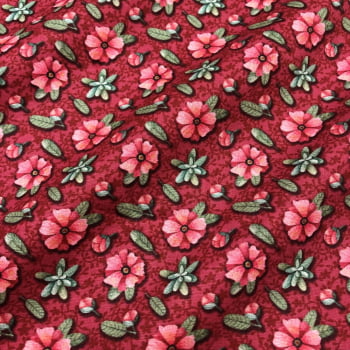 Tecido Tricoline Digital Floral Pequeno Bordô (AMIZADE VERDADEIRA)   