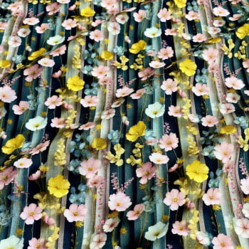 Tecido Tricoline Digital Floral Pequeno Listras Fundo Preto (Butterfly Whisper) Tecido Tricoline Digital Floral Pequeno Listras Fundo Preto (Butterfly Whisper)