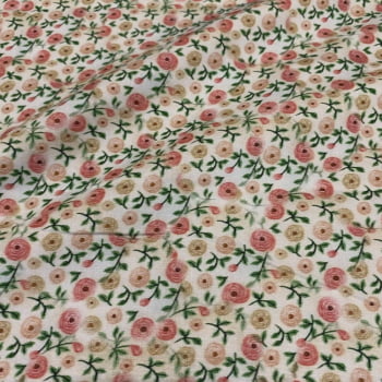 Tecido Tricoline Digital Floral Pequeno Rococó Coleção Costureiras & Ateliê