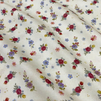 Tecido Tricoline Digital Floral Raminhos Fundo Cru - Coleção Bauer Tecido Tricoline Digital Floral Raminhos Fundo Cru - Coleção Bauer