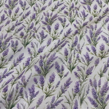 Tecido Tricoline Digital Floral Ramos de Lavandas - Coleção Lavanda