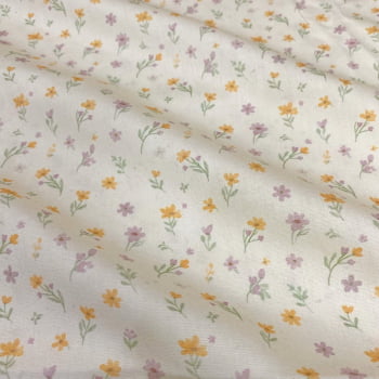 Tecido Tricoline Digital Floral Ramos Pequenos Roxo Laranja Coleção Florzinha Romântica Tecido Tricoline Digital Floral Ramos Pequenos Roxo Laranja Coleção Florzinha Romântica