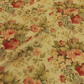 Tecido Tricoline Digital Floral Romântico Grande Fundo Claro (Coleção Floral Vintage)